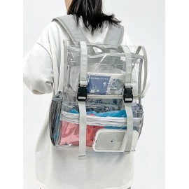 Fashion Daily School Travel Waterproof Double Buckle Strap Large Capacity Sheer PVC Clear Backpack for Women and Men