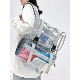 Fashion Daily School Travel Waterproof Double Buckle Strap Large Capacity Sheer PVC Clear Backpack for Women and Men