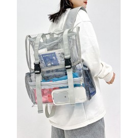 Fashion Daily School Travel Waterproof Double Buckle Strap Large Capacity Sheer PVC Clear Backpack for Women and Men