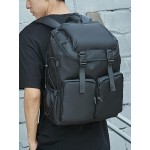 Men's Casual Solid Color Daily Trave School Students Large Capacity Push Buckle Design Backpack