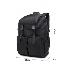 Men's Casual Solid Color Daily Trave School Students Large Capacity Push Buckle Design Backpack