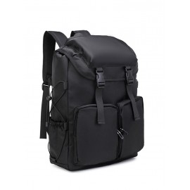 Men's Casual Solid Color Daily Trave School Students Large Capacity Push Buckle Design Backpack