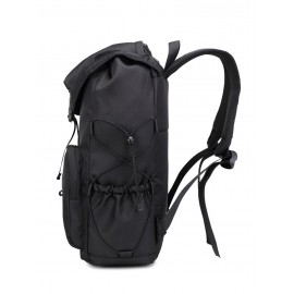 Men's Casual Solid Color Daily Trave School Students Large Capacity Push Buckle Design Backpack