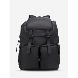 Men's Casual Solid Color Daily Trave School Students Large Capacity Push Buckle Design Backpack