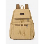 Drawstring Patch Decor Canvas Backpack