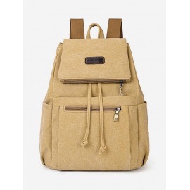 Drawstring Patch Decor Canvas Backpack