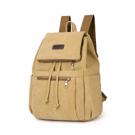 Drawstring Patch Decor Canvas Backpack