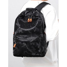 Unisex Fashion Casual Camo Pattern PU Leather Computer Laptop Notebook School Students Travel Backpack with USB Charging Port for Men and Women