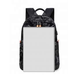 Unisex Fashion Casual Camo Pattern PU Leather Computer Laptop Notebook School Students Travel Backpack with USB Charging Port for Men and Women