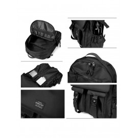 Men's Preppy Style Travel Large Capacity Waterproof Patched Design Multi Pockets Buckle Backpack