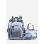 Fashion Daily School Travel Waterproof Large Capacity Sheer PVC Clear Backpack With Matching Two Bags for Women and Men