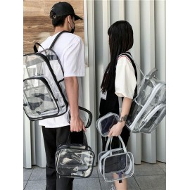 Fashion Daily School Travel Waterproof Large Capacity Sheer PVC Clear Backpack With Matching Two Bags for Women and Men