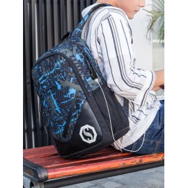 Graphic Pattern USB Charging Port Design Luminous Backpack