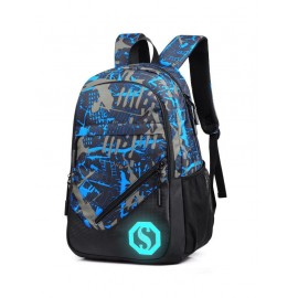 Graphic Pattern USB Charging Port Design Luminous Backpack