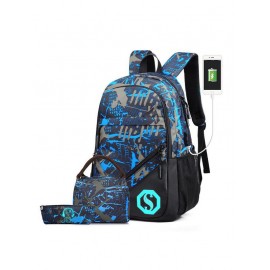 Graphic Pattern USB Charging Port Design Luminous Backpack