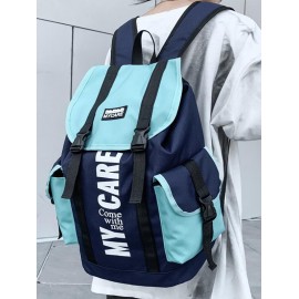 Preppy Style Colorblock Letter Pattern Outdoor Travel Backpack