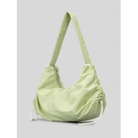 Women's Solid Color Large Capacity Toggle Drawstring Double Way Zip Half Moon Shoulder Bag