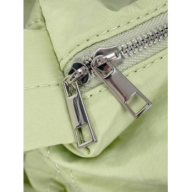 Women's Solid Color Large Capacity Toggle Drawstring Double Way Zip Half Moon Shoulder Bag