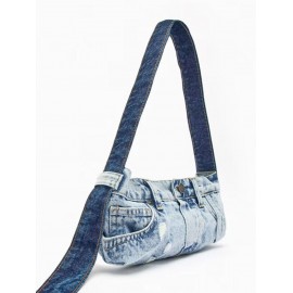 Women's Retro Washed Patchwork Design Ripped Denim Shoulder Bag