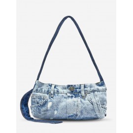 Women's Retro Washed Patchwork Design Ripped Denim Shoulder Bag