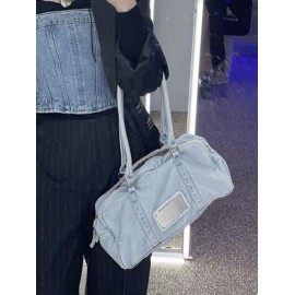 Women's High Capacity Metal Decor Denim Underarm Shoulder Bag