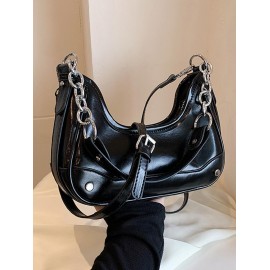 Women's Y2K Daily Solid Color Half Chain Strap Croissant Underarm Shoulder Bag