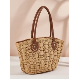 Large Capacity Beach Vacation Straw Raffia Tote Bag