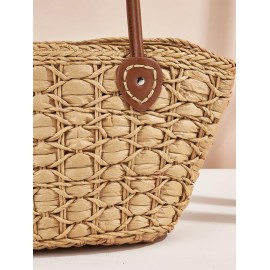 Large Capacity Beach Vacation Straw Raffia Tote Bag