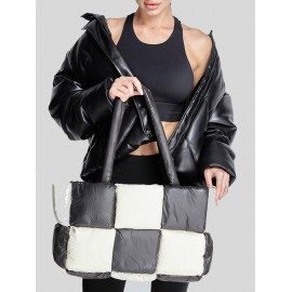 Women's Fashion Daily Two Tone Checkerboard Padded Quilted Puffer Design Oversized Shoulder Tote Bag