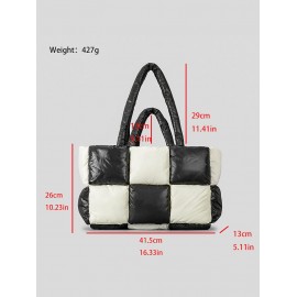 Women's Fashion Daily Two Tone Checkerboard Padded Quilted Puffer Design Oversized Shoulder Tote Bag