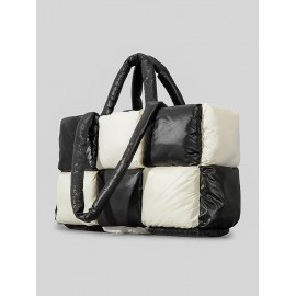 Women's Fashion Daily Two Tone Checkerboard Padded Quilted Puffer Design Oversized Shoulder Tote Bag