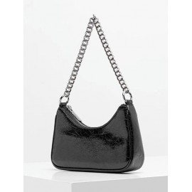 Women's Fashion Daily Metallic Solid Color Chain Strap Underarm Shoulder Baguette Bag