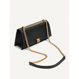 Women's Daily Fashion Rhombus Stitching Metal Decorated Half Chain Shoulder Crossbody Bag