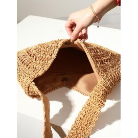 Minimalist Large Capacity Straw Raffia Beach Vacation Tote Bag