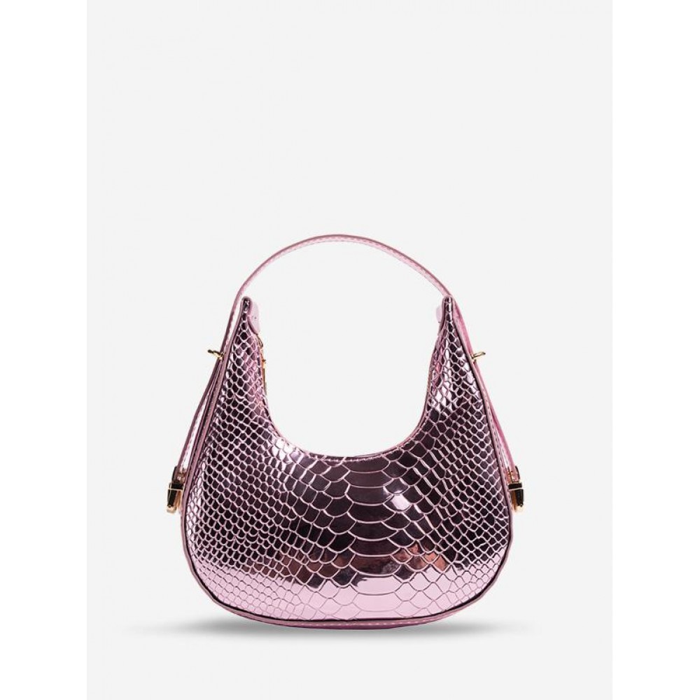 Embossed Half Moon Shoulder Bag