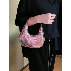 Embossed Half Moon Shoulder Bag