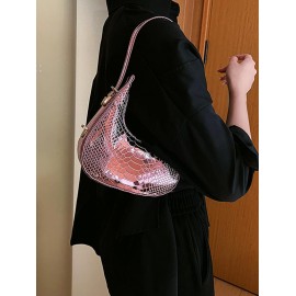 Embossed Half Moon Shoulder Bag