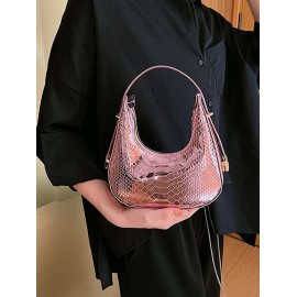 Embossed Half Moon Shoulder Bag