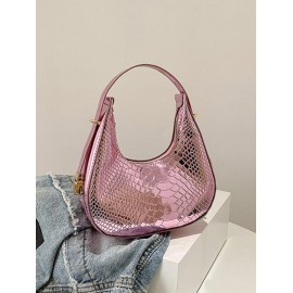 Embossed Half Moon Shoulder Bag