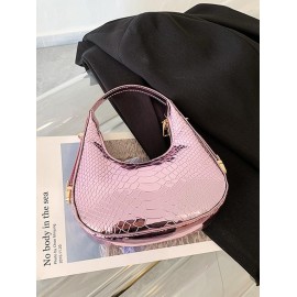 Embossed Half Moon Shoulder Bag