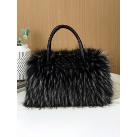 Women's Daily Fluffy Fuzzy Furry Textured Faux Fur Large Capacity Shoulder Tote Bag