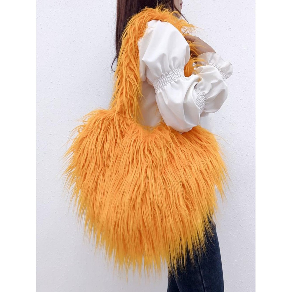 Women's Daily Streetwear Y2K Heart Shaped Fluffy Fuzzy Furry Faux Fur Textured Shoulder Bag