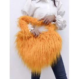 Women's Daily Streetwear Y2K Heart Shaped Fluffy Fuzzy Furry Faux Fur Textured Shoulder Bag