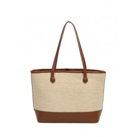 Women's Daily Casual Beach Vacation Colorblock Two Tone Straw Tote Shoulder Bag