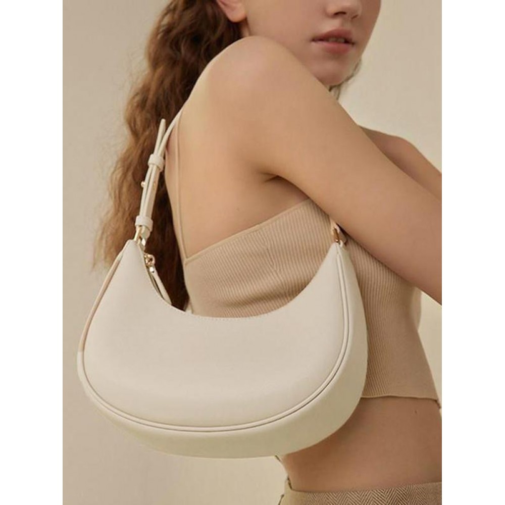 Women's Daily Minimalist Style Solid Color Half Moon Shape Underarm Baguette Shoulder Bag