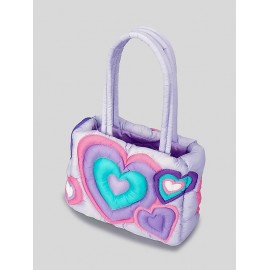 Women's Fashion Y2K Daily Colorblock Heart Motif Macaron Color Padded Quilted Puffer Design Shoulder Tote Bag