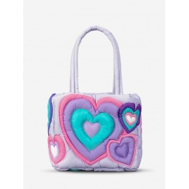 Women's Fashion Y2K Daily Colorblock Heart Motif Macaron Color Padded Quilted Puffer Design Shoulder Tote Bag