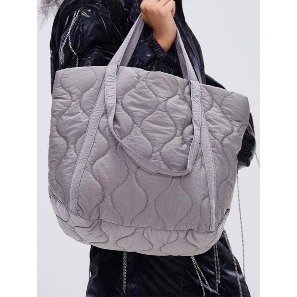 Women's Daily Casual Solid Color Puffer Quilted Oversized Tote Shoulder Bag