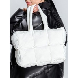 Women's Daily Soft Solid Color Quilted Puffer Design Padded Tote Bag