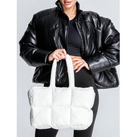 Women's Daily Soft Solid Color Quilted Puffer Design Padded Tote Bag